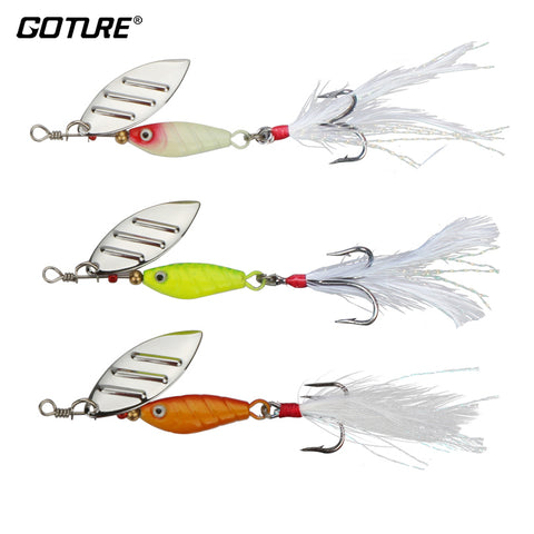Goture 10g Spinnerbait Carp Fishing Lure Metal Spoon Wobblers Spinner Bait With Feather Artificial Bait Mepps 3 Colors