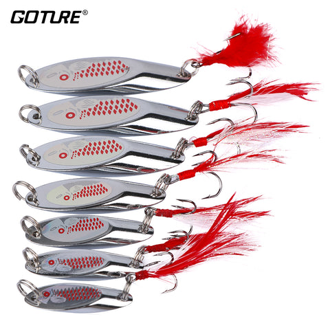 Fishing Trout Spoon Metal Lure Bass Fishing Spinner Bait 7g 10g Stainless Mustad Hooks With Feather Artificial Bait