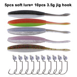 Goture Fishing Lure Kit Soft Lure + Offset Worm Hook/Jig Head Crank Hook Fishhooks for Saltwater Fresh Water Fishing Lures