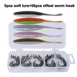 Goture Fishing Lure Kit Soft Lure + Offset Worm Hook/Jig Head Crank Hook Fishhooks for Saltwater Fresh Water Fishing Lures