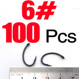 MNFT 100Pcs Teflon Coating Eyed Yn Carp Hooks Arc Barbed High Carbon Steel Matte Black With Barb For Carp Fishing Hook