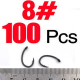 MNFT 100Pcs Teflon Coating Eyed Yn Carp Hooks Arc Barbed High Carbon Steel Matte Black With Barb For Carp Fishing Hook