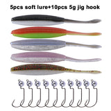 Fishing Lures Worm Soft Baits 10cm 4.7g with Jig Fishhooks/Offset Hook #2 #1 #1/0 #2/0 #3/0