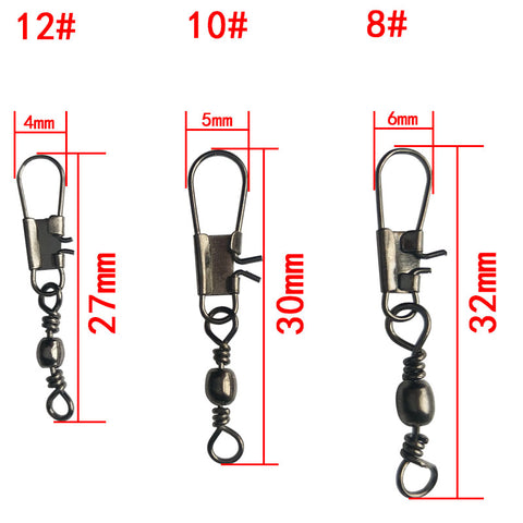 50pcs/lot Steel Interlock Snap Fishing Lure Tackle Ball Bearing Swivel Rolling Solid Rings Barbed Fishing Hook Connector