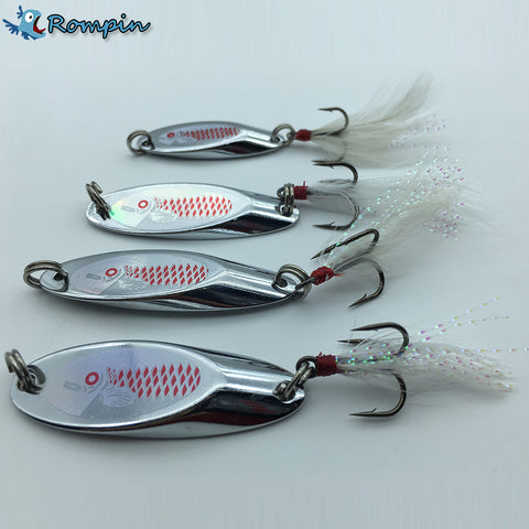 Rompin Fishing Trout Spoon Metal Lure Bass Fishing Spinner Bait 7g 10g 14g 18g Stainless Hooks With Feather Artificial Bait