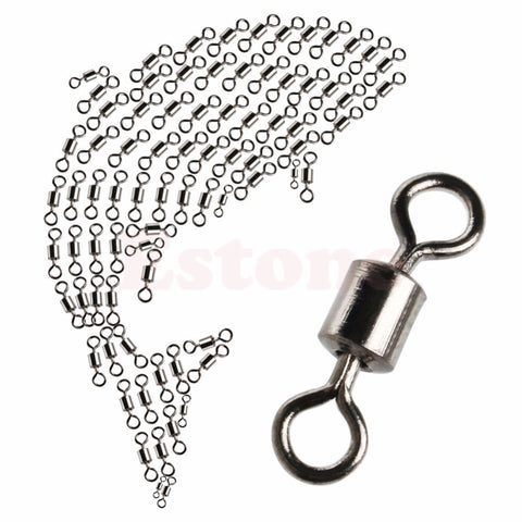 100Pcs/Pack Fishing Barrel Bearing Rolling Swivel Solid Ring LB Lures Connector 7 Size