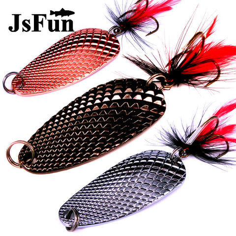 Hot 1pc 23g 6cm Spoon fishing lure Metal Spinner Bait Armed With Feather Hooks Pike Trout Lure