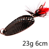 Hot 1pc 23g 6cm Spoon fishing lure Metal Spinner Bait Armed With Feather Hooks Pike Trout Lure