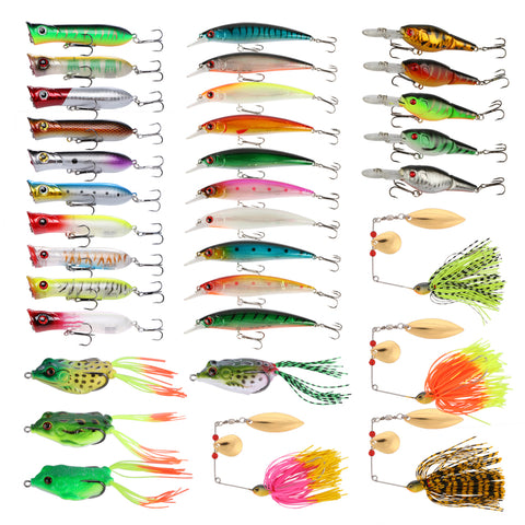 Goture 33pcs/31pcs Lure Kit Minnow/Popper/Crankbait/Spinner Bait/Frog Lure/Metal Spoon/Squid