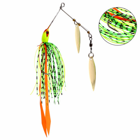 Spinner Bait with 2 Blades Rubber Lead Head Jig Fishing Bait Scoop to Lake Pike River Baits