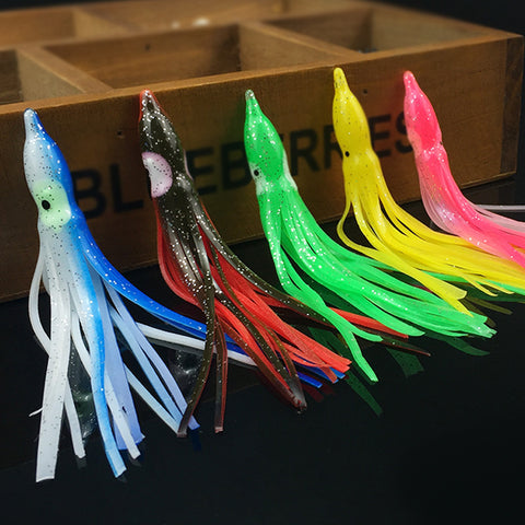 [5 PCS] 11cm Random Color Octopus Skirts Plastic Lures for Saltwater Fishing Sea Fishing Trolling Baits